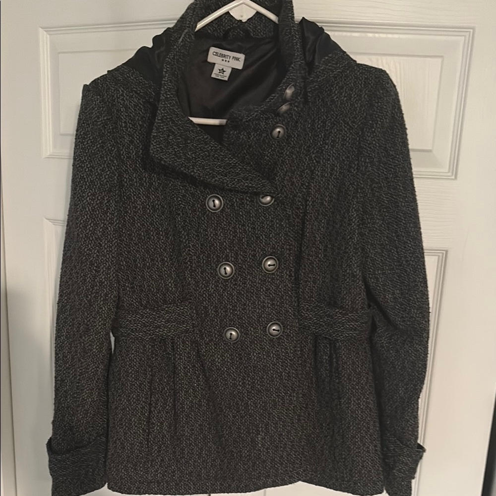 Celebrity Pink Black Pea Coat for Kids